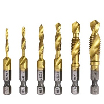 StanMan 六角柄鈦塗層 HSS 攻牙鑽頭 6件組  1組