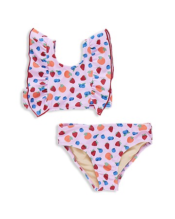 Pink Chicken Girls' Katniss Ruffle Top & Print Bottom Two Piece Swimwear - Little Kid, Big Kid