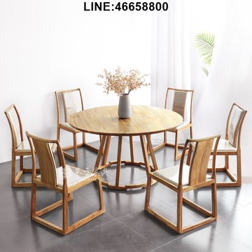 公司貨 免運速發 開立發票 茶桌椅組 北歐實木餐桌椅組合 家用吃飯桌帶轉盤10/12人飯店酒店民宿大圓桌