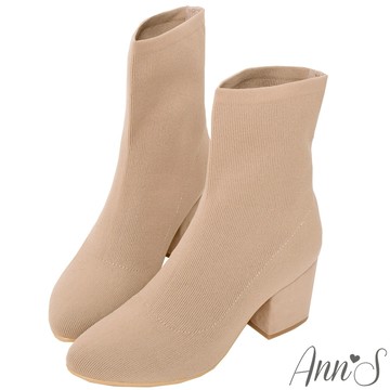 Ann’S穿了就變筷子腿彈性粗跟瘦小腿襪靴6.5CM-杏