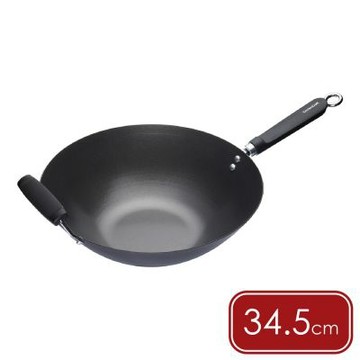 《KitchenCraft》英國 附耳單柄不沾炒鍋(黑34.5cm) | 平煎鍋 不沾鍋