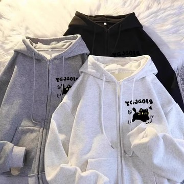 6色入免運！美式復古 拉鏈外套 衛衣 連帽衛衣 女 開衫 簡約 潮流 ins風 oversize 刷毛 秋冬 加厚 上衣