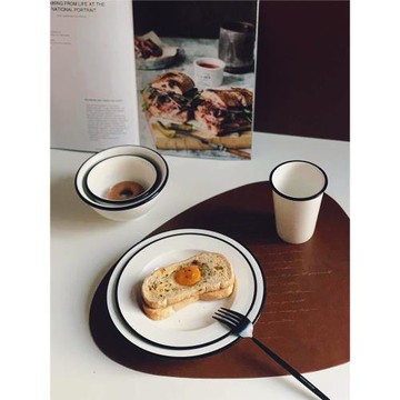 Homeside黑邊碗盤北歐ins仿仿搪瓷卷邊陶瓷西餐碗杯盤子餐具套裝