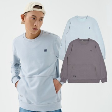 【ERSS】男裝 長袖上衣 長袖 上衣 素色上衣 大學T 落肩 剪裁 淺藍【K60360】