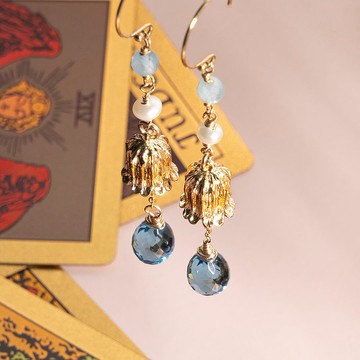 水滴藍石英石14K包金水晶耳環 禮物