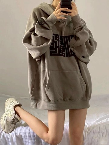 美式復古連帽衛衣女春秋薄款寬松bf慵懶風oversize外套上衣服