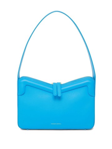 Mansur Gavriel - leather logo-print shoulder-bag - women - Cotton/Calf Leather/Linen/Flax - One Size - Blue