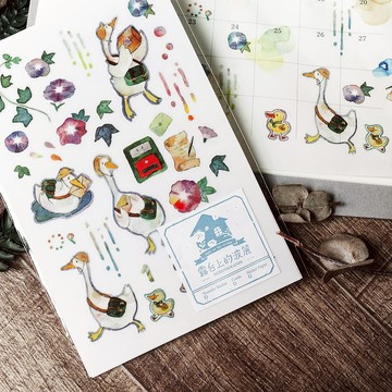 朝顏花 鵝小姐 轉印貼紙 手帳貼紙 (二張一組)