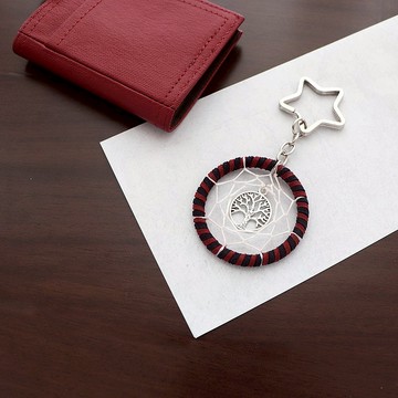 英倫風丨生命樹 Handmade 編織 捕夢網鑰匙圈-紅x藍