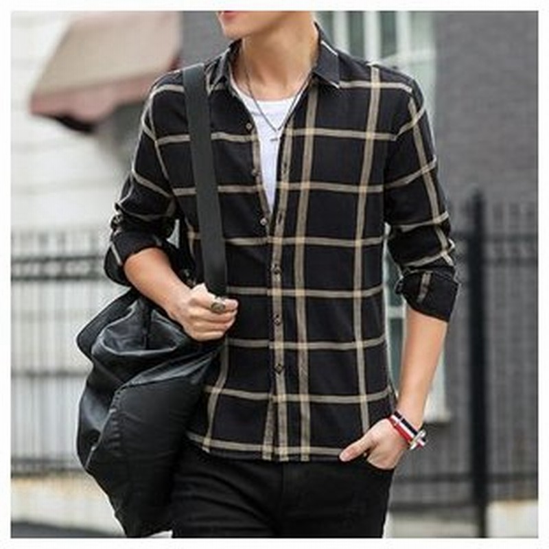 長袖シャツ メンズ 長袖 シャツ 開襟 チェック柄 シングル メンズシャツ カジュアルシャツ バイカラー かっこいい おしゃれ 通学 通勤 春物 春服 新作 送料無料 通販 Lineポイント最大get Lineショッピング