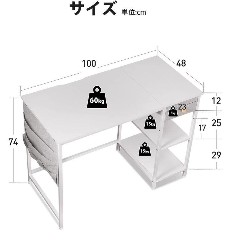 YeTom デスク 机 pcデスク パソコンデスク 幅100cm×奥行48cm 布製 ...