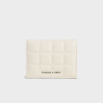 【CHARLES & KEITH】新色登場! 方塊絎縫短夾  LINE禮物獨家禮盒 附提袋 黑銀/奶油色/紫丁香色｜快速出貨｜生日禮物｜情人節禮物｜小CK