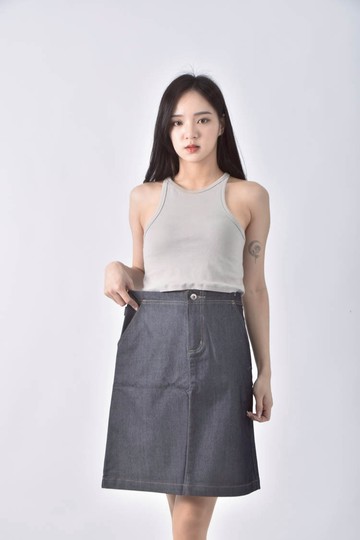 (M) gio jeans co丹寧牛仔車線灰色長裙