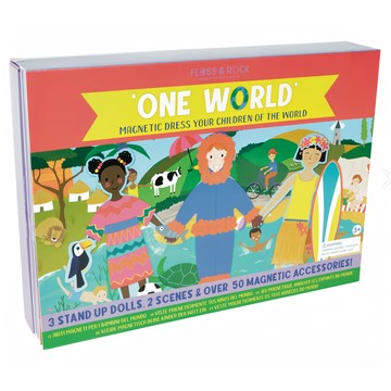 FLOSS&ROCK 磁性角色扮演 世界兒童 3個立體玩偶 2個場景 超過50個磁性配件 3歲以上  1盒