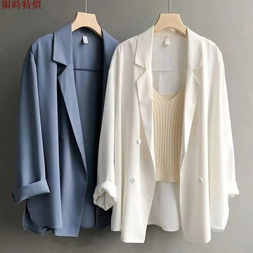 女生冰絲防曬外套 防曬外套 薄外套 涼感外套 防曬衣2026夏季韓版寬松薄款雪紡西裝外套女設計感小眾英倫風垂感小西服あ