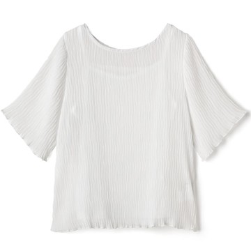 日本 GRL - 輕盈波浪透膚短袖上衣(附內裡)-白 (F)