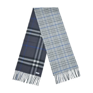 BURBERRY雙色拼接格紋羊絨圍巾(灰色/灰黑色)