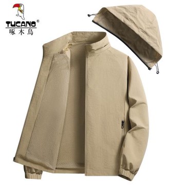 啄木鳥春秋季可脫卸連帽夾克外套男防水加大碼戶外冬季加絨茄克衫