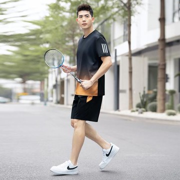 男士跑步速干運動套裝男夏季冰絲加肥加大衣短褲短袖運動服套裝夏