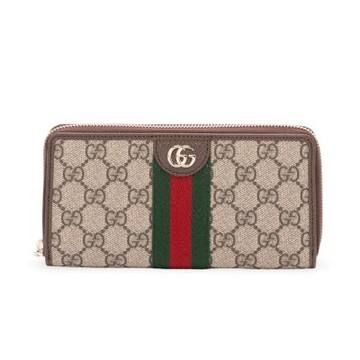 GUCCI 古馳 Ophidia GG Zip Around 拉鍊 卡夾 皮夾 長夾 米色 深棕色 838484
