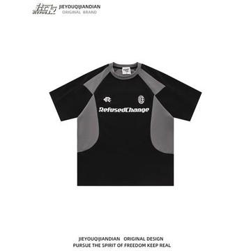 潮牌撞色籃球運動半袖球服設計感健身短袖t恤男女情侶寬松透氣TEE