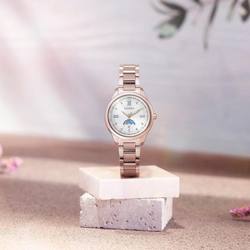 CITIZEN xC系列 璀璨的日月五局電波錶 聖誕節 禮物-EE1004-57A/玫瑰金色29mm