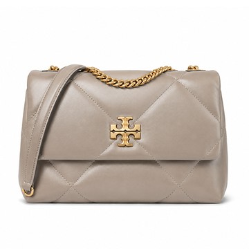 TORY BURCH KIRA 納帕皮革菱格絎縫翻蓋側背/肩背兩用包(小/橡木灰)