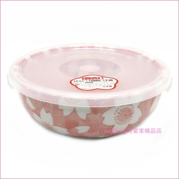 asdfkitty可愛家☆粉紅色櫻花有蓋陶瓷碗/保鮮碗-可微波-日本製