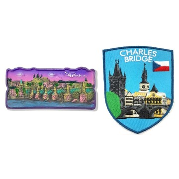造型布貼＋磁鐵【2件組】 布拉格查理大橋夜景冰箱磁鐵＋捷克 查理大橋識別章 磁鐵 卡通磁鐵  造型立體磁鐵鐵 紀念磁鐵 _廠商直送