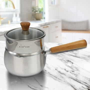 A-OK 316不鏽鋼藍寶石片手鍋-18cm+304不鏽鋼蒸籠層 (附鍋蓋)