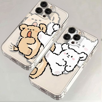 爆款可爱飞踢小狗 透明手機殼 蘋果14 情侶 iphone 15 13 12 11  卡通 軟殼XR 透明防摔殼 7/8