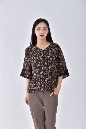 (M) special花紋藍色短袖上衣