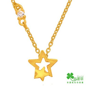 幸運草 閃爍 9999純金鎖骨項鍊