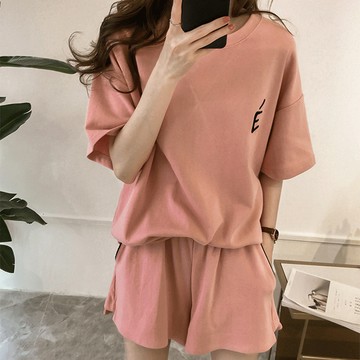 韓版寬鬆素色休閒運動套裝 短袖上衣+短褲【S65】