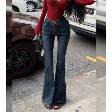 HELEN"豐胯翹臀"經典百搭帶胯墊牛仔褲女顯瘦直腿復古微喇褲K536