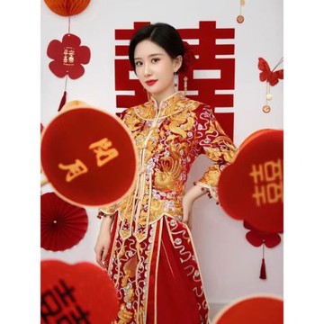 秀禾服新娘2023新款重工奢華中式嫁衣結婚大碼龍鳳褂婚紗新娘婚服