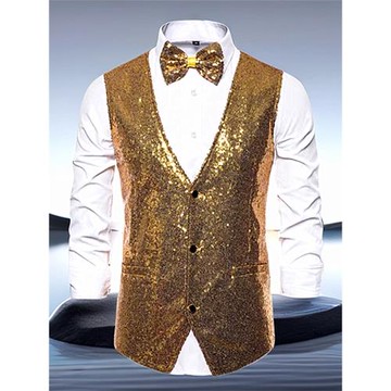 團體演出亮片馬甲 送領結男士舞臺演出服閃片馬夾背心加大碼200斤