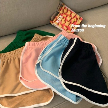 品牌折扣~外貿出口清倉尾單女裝撞色包邊休閑運動短褲女寬松熱褲