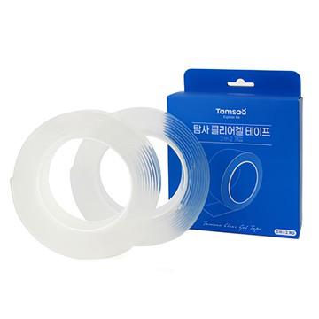 Tamsaa 透明膠帶 3mx2入組 透明超強力萬用矽膠雙面膠帶 韓國製造 可重複使用 不留殘膠  透明  1盒