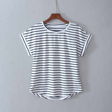 女短袖修身圓領條紋青春T恤衫上衣服顯瘦流行