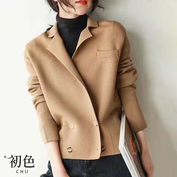 初色 時尚簡約西裝領上衣-卡其色-91584(F可選)