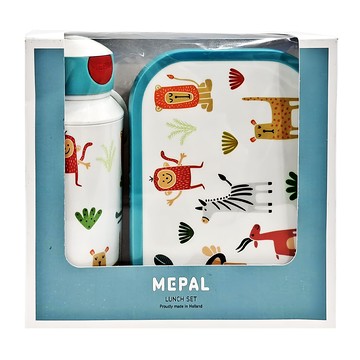 MEPAL 兒童水壺餐盒組  水壺7 x 6.4 x 18.4cm 400ml + 餐盒17.8 x 13.2 x 6.1cm 750ml  動物好夥伴 白色 + 綠色  1組