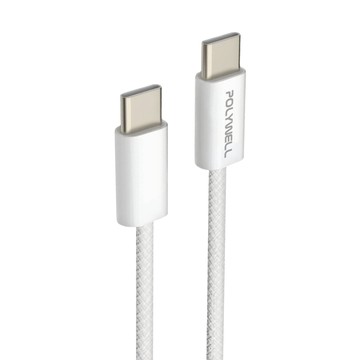 POLYWELL 寶利威爾 Type-C to Type-C PD編織快充線 3A 60W PW15-W45-M801  20cm  灰白色  1條