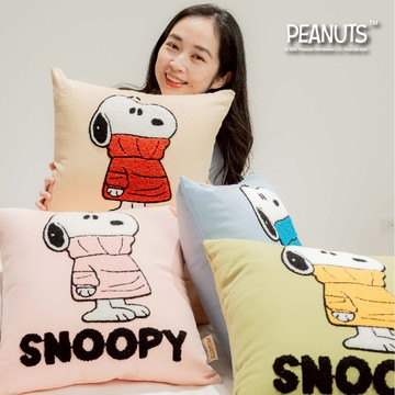 SNOOPY的毛衣日記刺繡抱枕 /100%棉 /多色可選