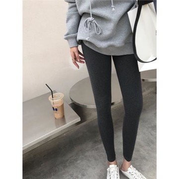 灰色純棉打底褲女外穿秋冬彈力緊身瑜伽九分褲小個子加絨加厚長褲