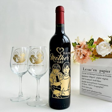【紀念禮物】客製化人像雕刻紅酒禮盒套裝紀念 節日禮物