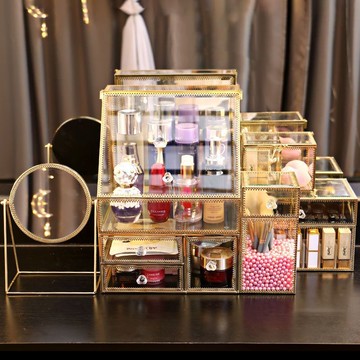 化妝收納盒感透明大容量亞克力玻璃護膚品梳妝臺翻蓋式口春江[DD150110]