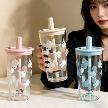 台現免運🛒米菲 miffy正品 玻璃杯 可愛卡通吸管水杯 ins高顏值米菲大容量牛奶咖啡杯 送人 生日禮物 交換禮物