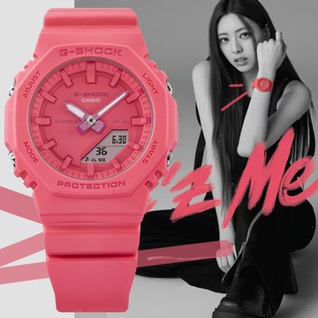 CASIO 卡西歐 G-SHOCK x ITZY 迷你版 纖薄八角形雙顯錶-亮粉 GMA-P2100-4A