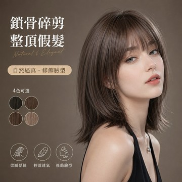 【台灣急速到貨】整頂式假髮 韓系空氣瀏海 女生全頭套 現貨 短直髮 棕色 鎖骨長度假髮 羽毛剪 逼真 及肩膀 WIG